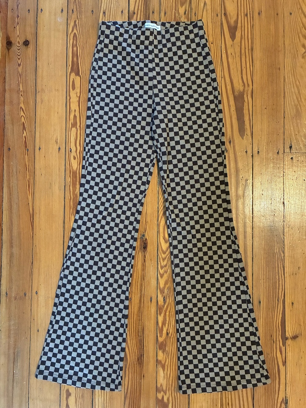 Urban Outfitters Bryn Pull On Flare Pants in Brown Checker